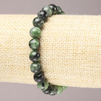 Natural Stone Elastic Bracelet, Zoisite smooth round bead, diameter 8(+/-)mm