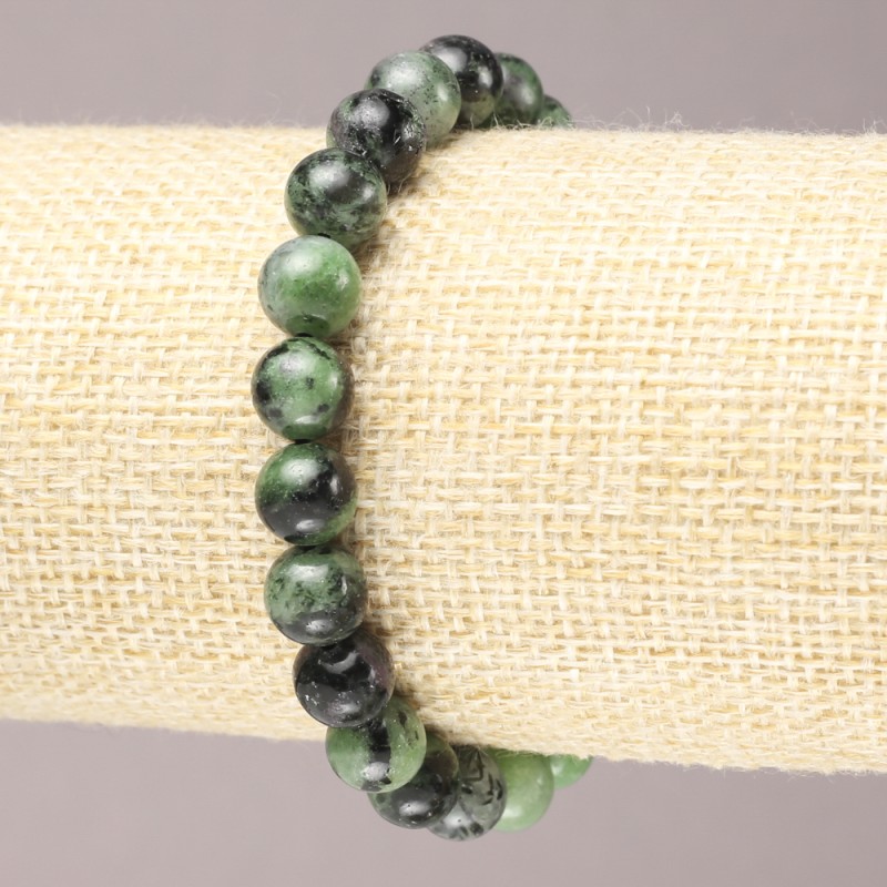 Natural Stone Elastic Bracelet, Zoisite smooth round bead, diameter 8(+/-)mm
