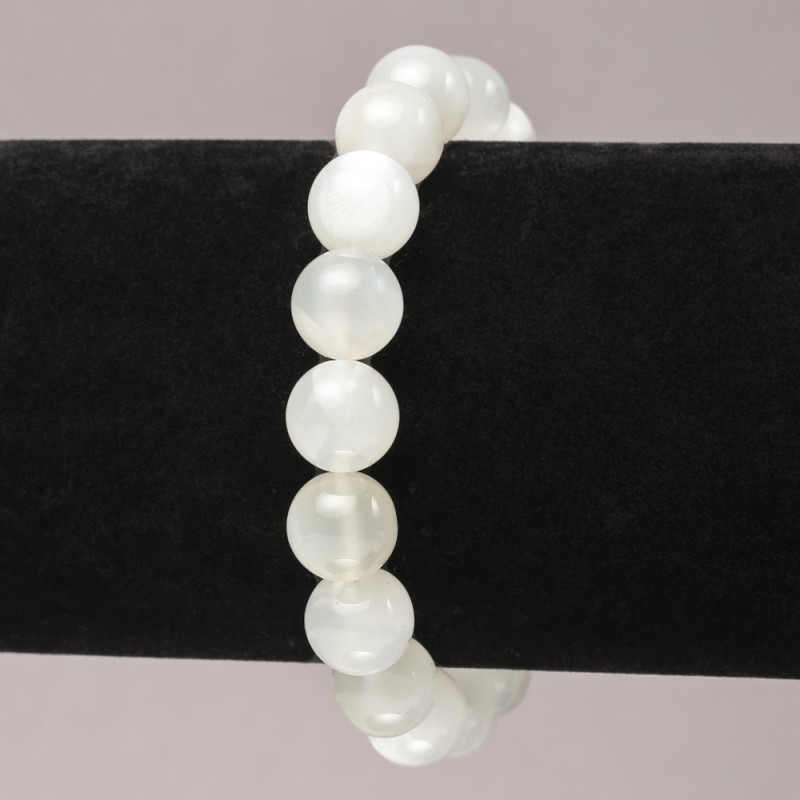 Natural Stone Elastic Bracelet, Adularia smooth round bead, diameter 10mm+