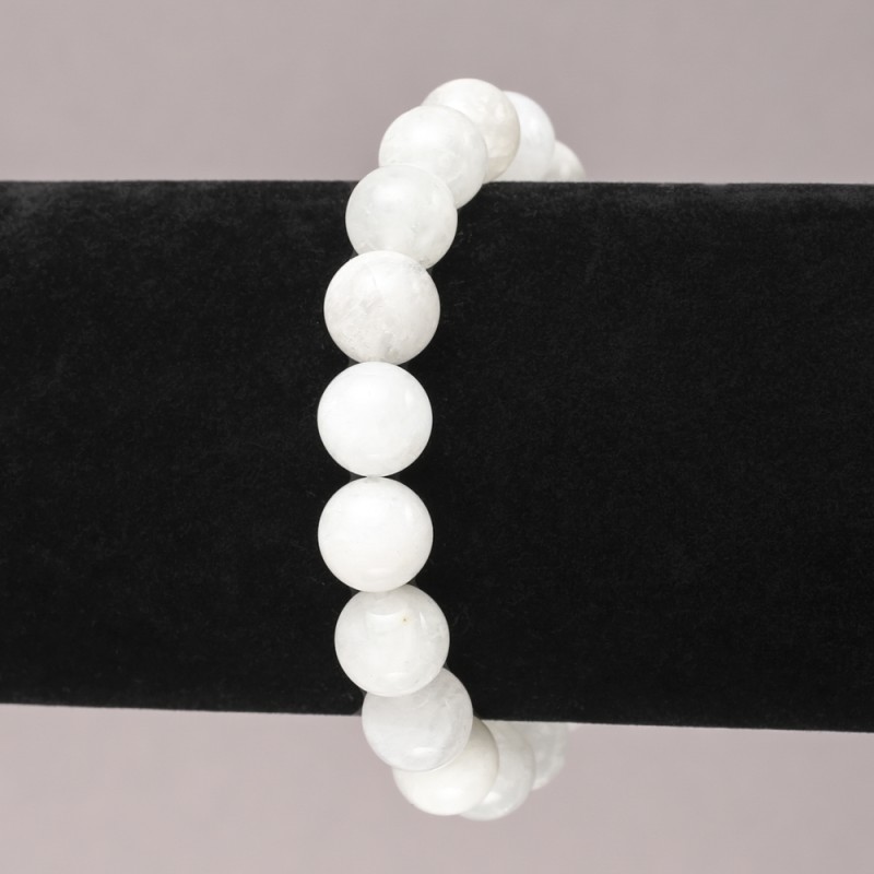 Natural Stone Elastic Bracelet, Adularia smooth round bead, diameter 10mm+