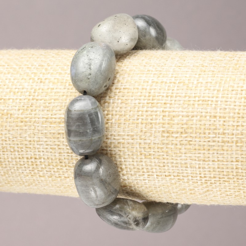Elastic Bracelet, Labradorite tumbled beads, diameter 16x13mm+