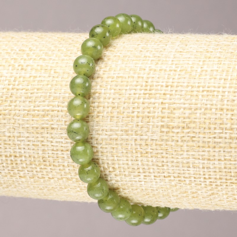 Natural Stone Elastic Bracelet, Canadian Jadeite smooth round bead, diameter 6.5mm+