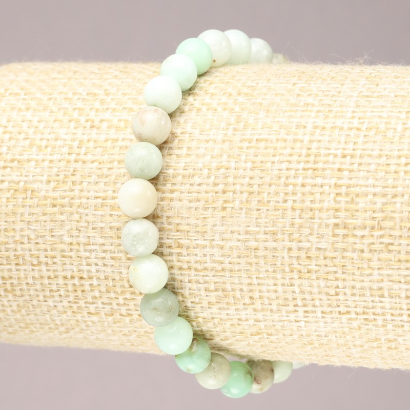 Natural Stone Elastic Bracelet, Chrysoprase smooth round bead, diameter 6mm+