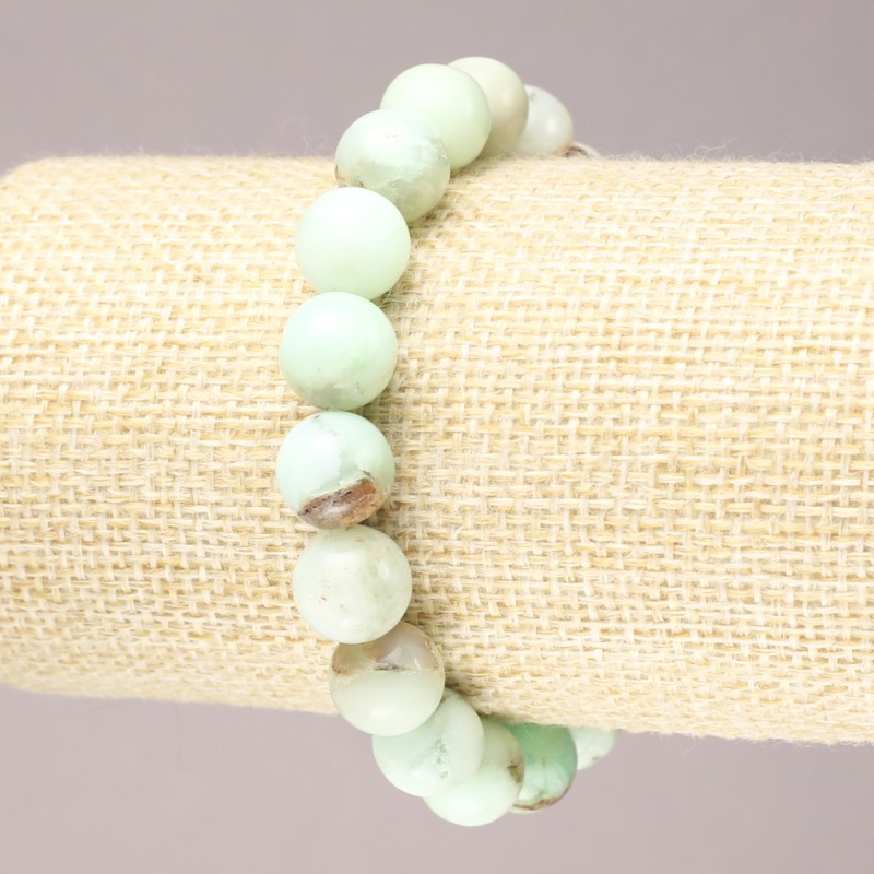 Natural Stone Elastic Bracelet, Chrysoprase smooth round bead, diameter 10mm+