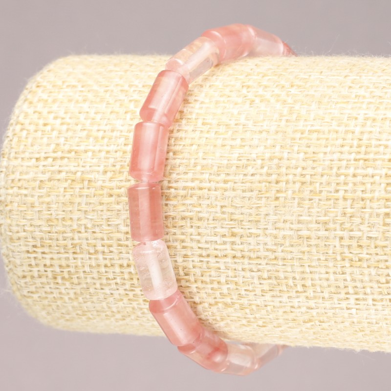Elastic Bracelet with Natural Chalcedony Smooth Cylinder Beads, 10x6mm+ diameter