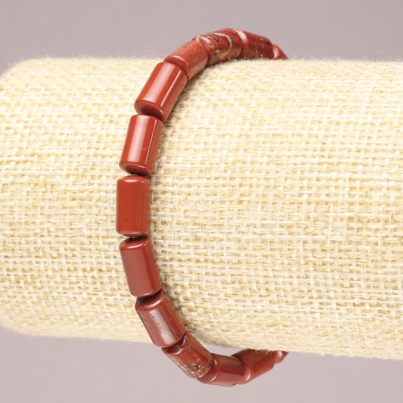 Elastic Bracelet with Natural Red Jasper Smooth Cylinder Beads, 10x6mm+ diameter
