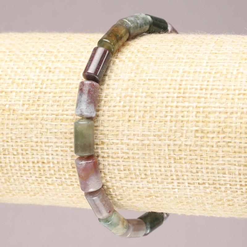 Elastic Bracelet with Natural Multicolour Jasper Smooth Cylinder Beads, 10x6mm+ diameter