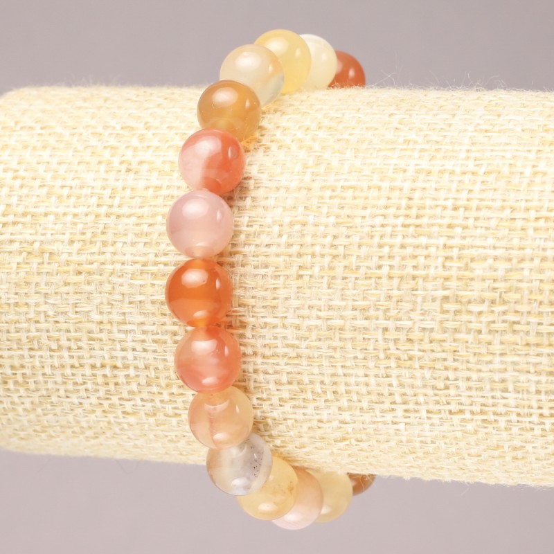 Elastic Bracelet with Natural Orange Agate Smooth Round Beads, 8.5mm+ diameter