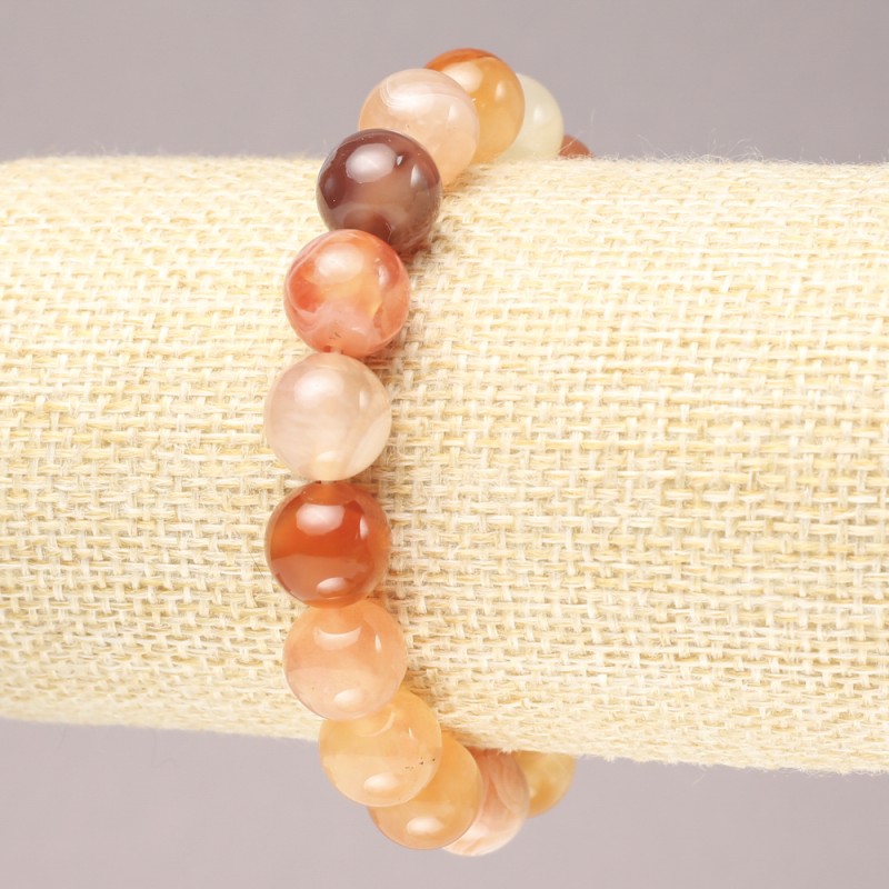 Orange Agate Bracelet on Elastic Band, Smooth Round Bead, 10.5mm+ Diameter