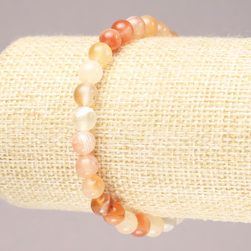 Elastic Bracelet with Natural Orange Agate Smooth Round Beads, 6.5mm+ diameter