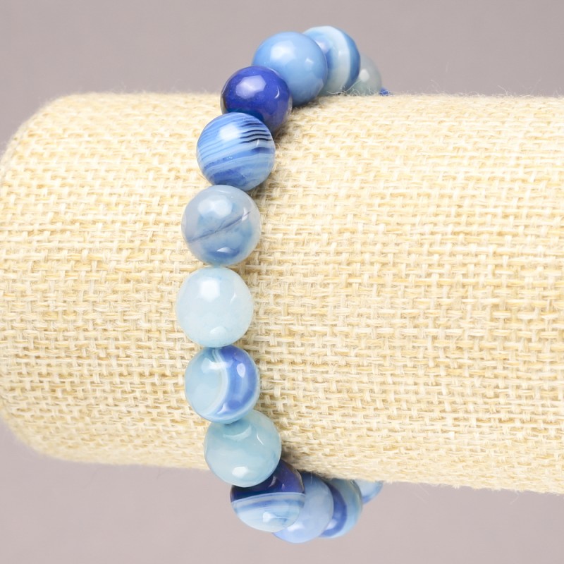Light Blue Agate Bracelet on Elastic Band, Faceted Bead, 10mm+ Diameter