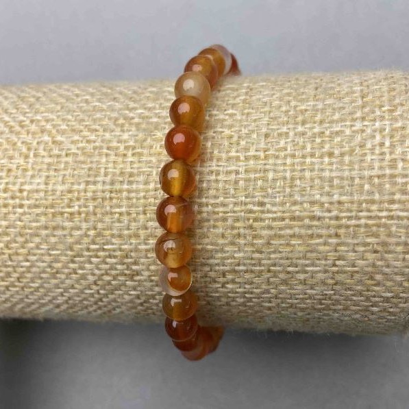 Natural Carnelian Stone Bracelet, Smooth Bead, 6mm+/- Diameter (Stretch)