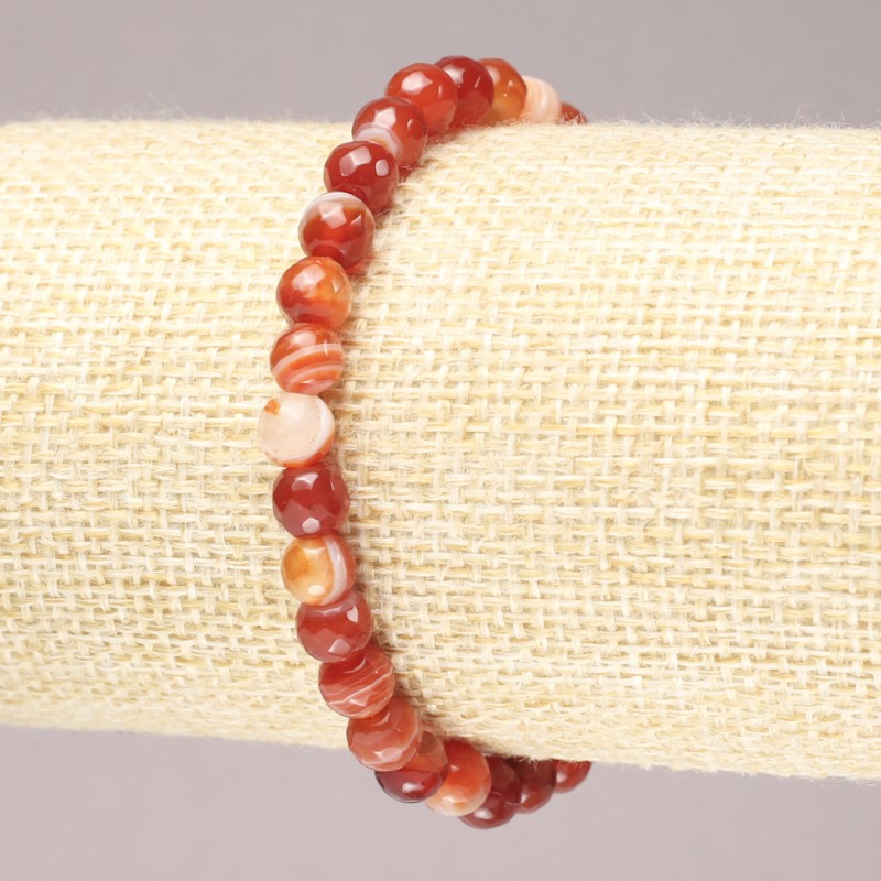 Natural Orange Agate Stone Bracelet on Elastic Band, Faceted Bead, 6mm+ Diameter
