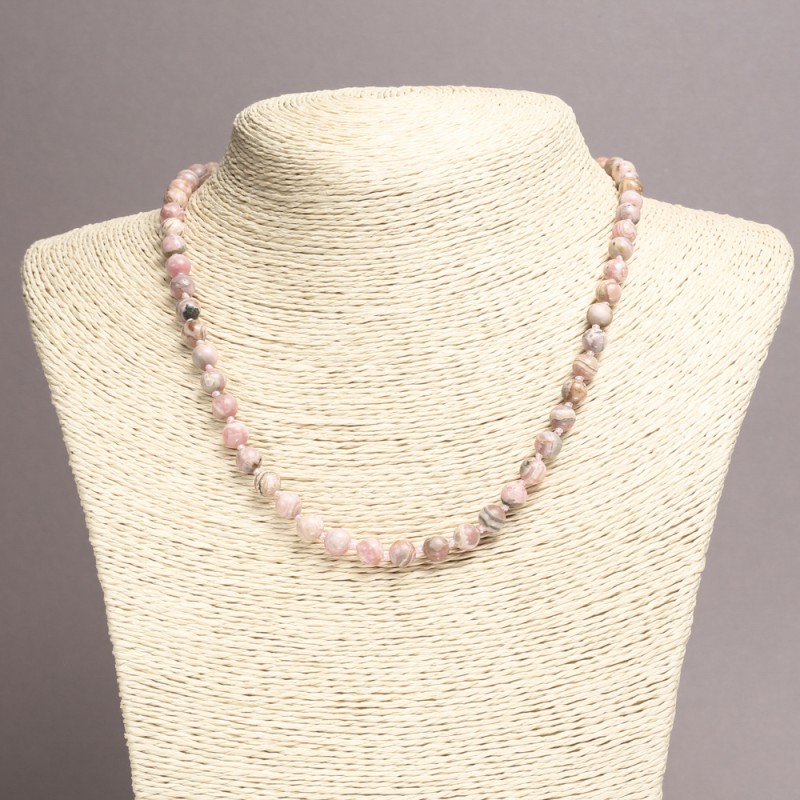 Natural Rhodochrosite Stone Necklace, Smooth Bead, 6.5mm+/- Diameter, 45cm+ Length