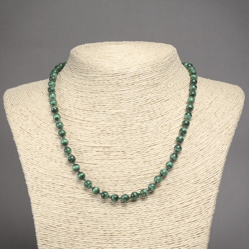 Natural Malachite Stone Necklace, Smooth Bead, 6mm+/- Diameter, 45cm+ Length
