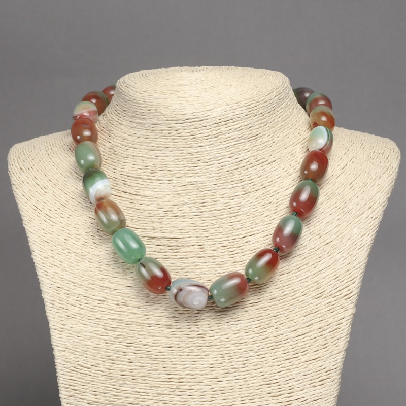 Brazilian Agate Stone Necklace, Smooth Barrel Beads, 17x13mm+/- Diameter, 45cm+ Length