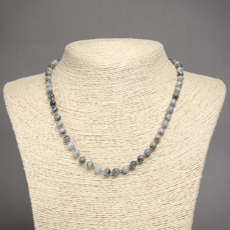 Natural Hawk's Eye Stone Necklace, Smooth Bead, 6.5mm+/- Diameter, 45cm+ Length