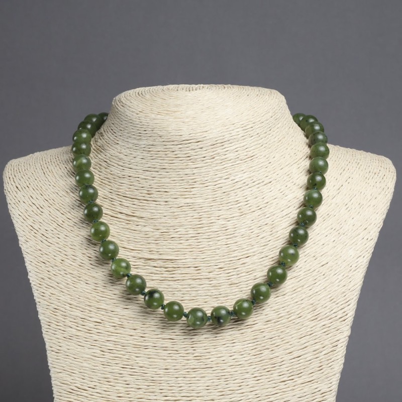 Natural Canadian Jadeite Stone Necklace, Smooth Bead, 10mm+/- Diameter, 45cm+ Length