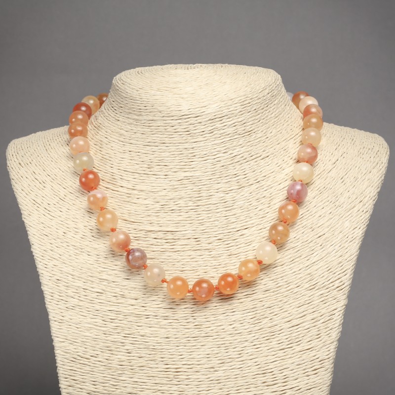 Natural Orange Agate Stone Necklace, Smooth Bead, 10.5mm+/- Diameter, 45cm+ Length