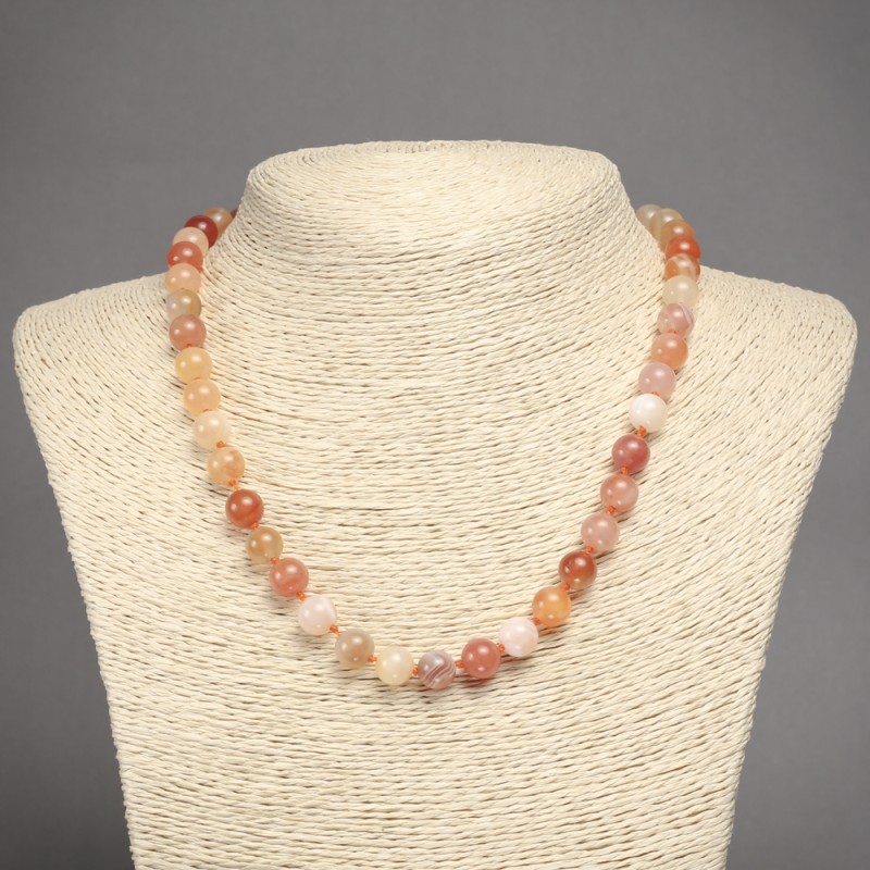 Natural Orange Agate Stone Necklace, Smooth Bead, 8.5mm+/- Diameter, 45cm+ Length