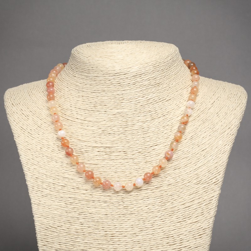 Natural Orange Agate Stone Necklace, Smooth Bead, 6.5mm+/- Diameter, 45cm+ Length