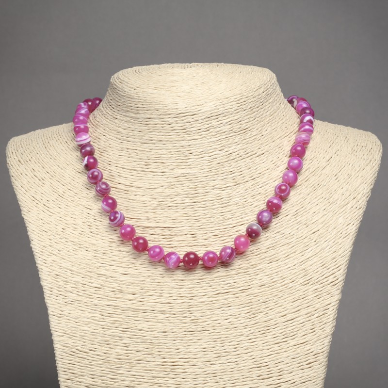 Raspberry Agate Necklace Smooth Bead, Diameter 8mm+-, Length 45cm+