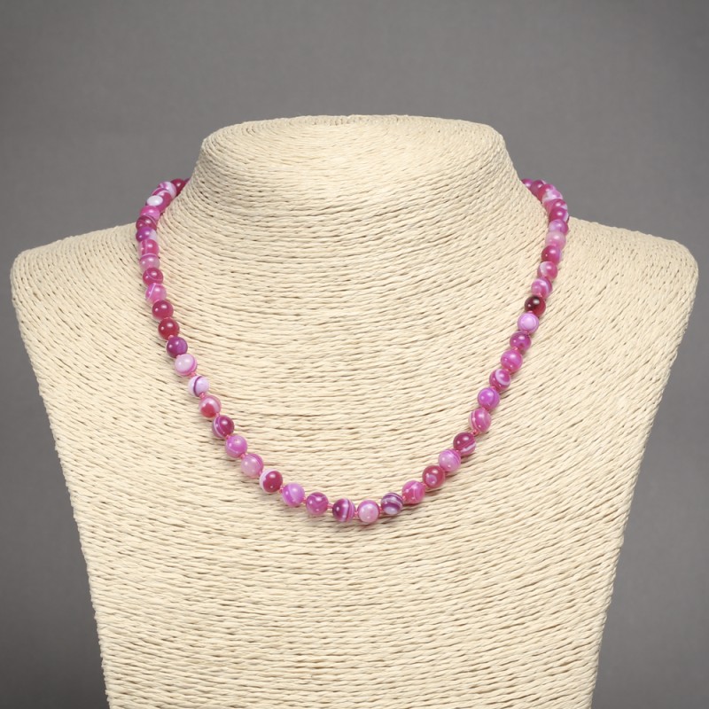 Raspberry Agate Necklace Smooth Bead, Diameter 6mm+-, Length 45cm+