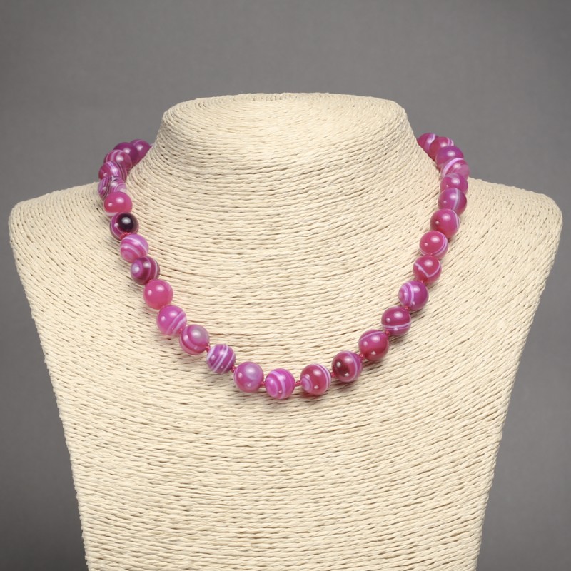Raspberry Agate Necklace Smooth Bead, Diameter 10mm+-, Length 45cm+