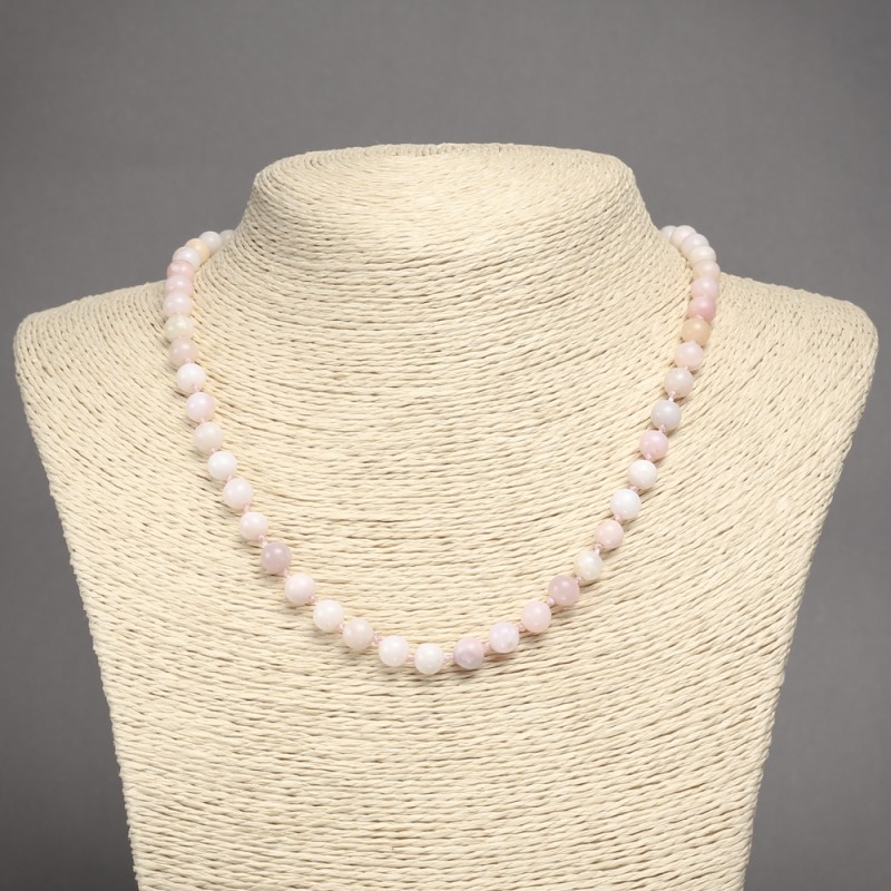 Natural Pink Opal Stone Necklace Smooth Bead, Diameter 6(+-)mm, Length 45cm+