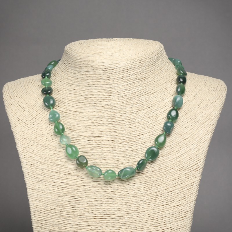 Natural Green Agate Tumbled Necklace, Diameter 8x12(+-)mm, Length 45cm+
