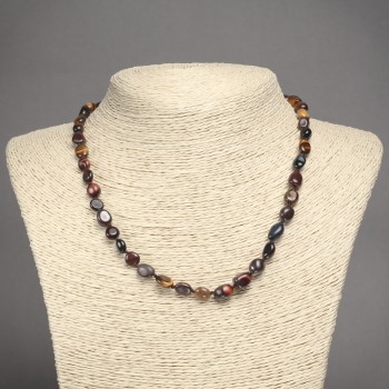 Natural Stone Necklace Bull's Eye, Hawk's Eye, Tiger's Eye Tumbled, Diameter 6x8mm+-, Length 45cm+
