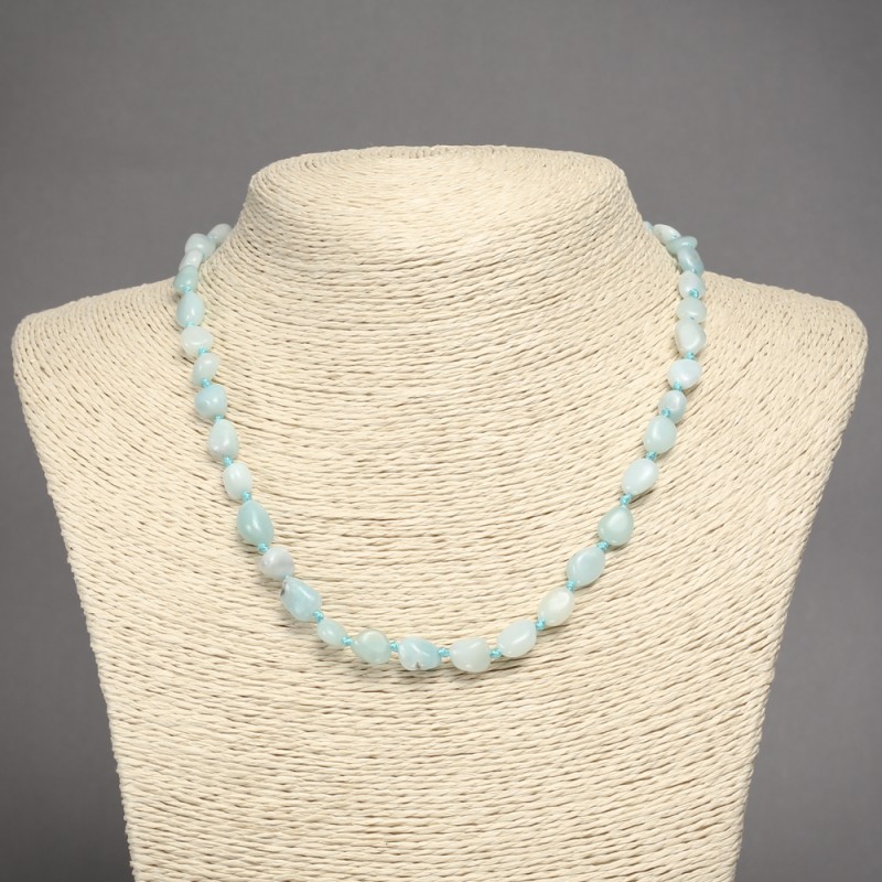 Natural Larimar Stone Necklace, Tumbled Beads, 9x7mm+/- Diameter, 45cm+ Length