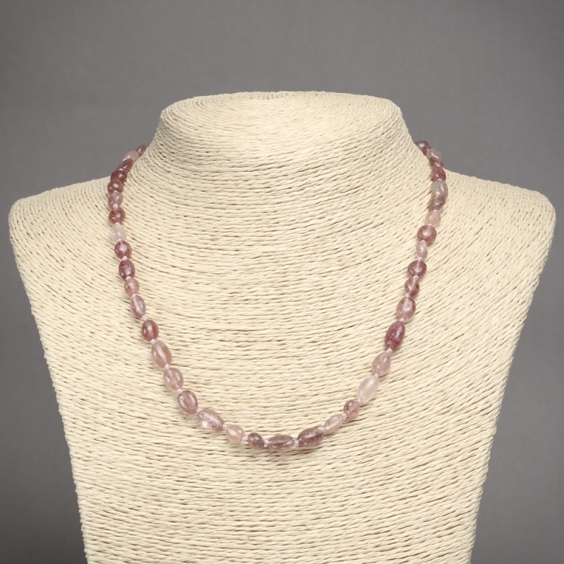Natural Strawberry Quartz Stone Necklace Tumbled, Diameter 8x6mm+-, Length 45cm+