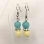 Aquamarine and Citrine Natural Stone Earrings with White Rhinestones, Faceted Bead, Diameter 10mm+-, Length 46mm+