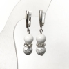 Cacholong Natural Stone Earrings Smooth Bead, Diameter 8mm+- with White Rhinestones, Length 40mm+