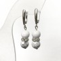 Cacholong Natural Stone Earrings Smooth Bead, Diameter 8mm+- with White Rhinestones, Length 40mm+