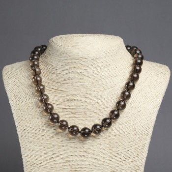 Natural Stone Smoky Quartz Necklace, smooth round beads, diameter 12mm+-, length 45cm+