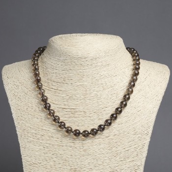 Natural Stone Smoky Quartz Necklace, smooth round beads, diameter 8mm+-, length 45cm+