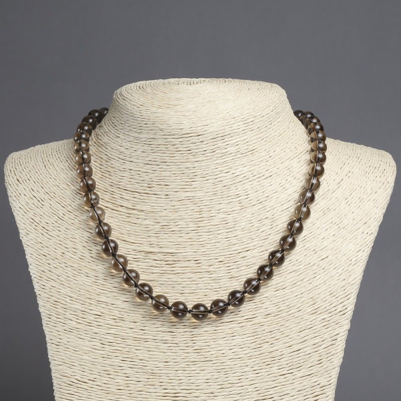 Natural Stone Smoky Quartz Necklace, smooth round beads, diameter 8mm+-, length 45cm+