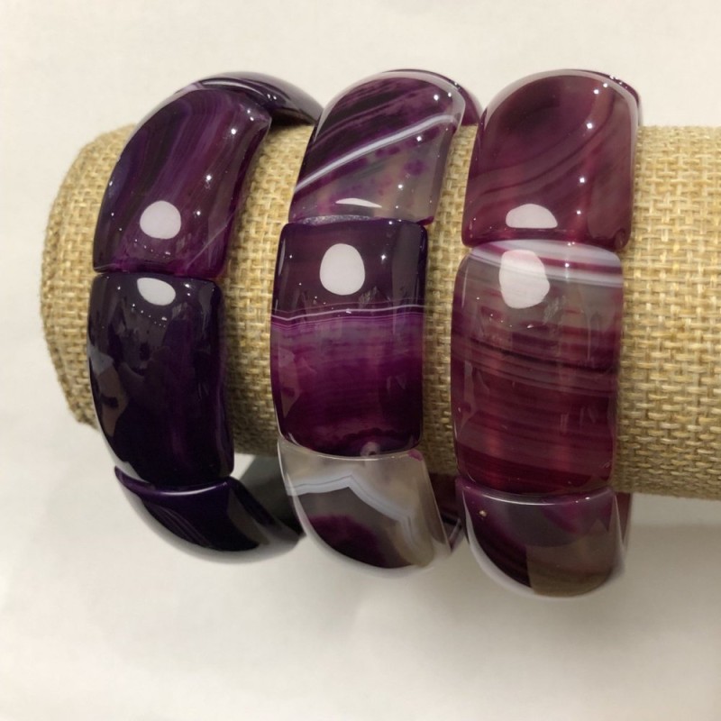 Elastic Bracelet, Dark Raspberry Agate Rectangular Stones 20x30mm+