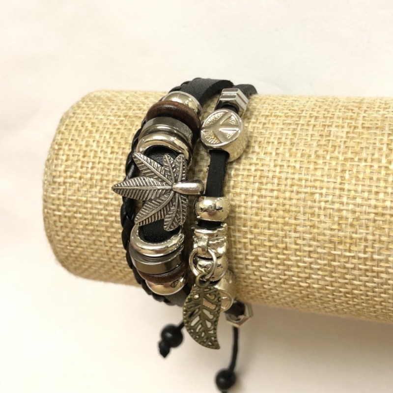 Eco-Leather Hemp Bracelet, Adjustable Drawstring, 18-24cm Black
