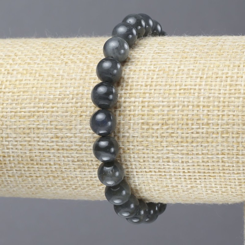 Elastic Natural Stone Labradorite Bracelet, smooth round beads, diameter 8(+-)mm