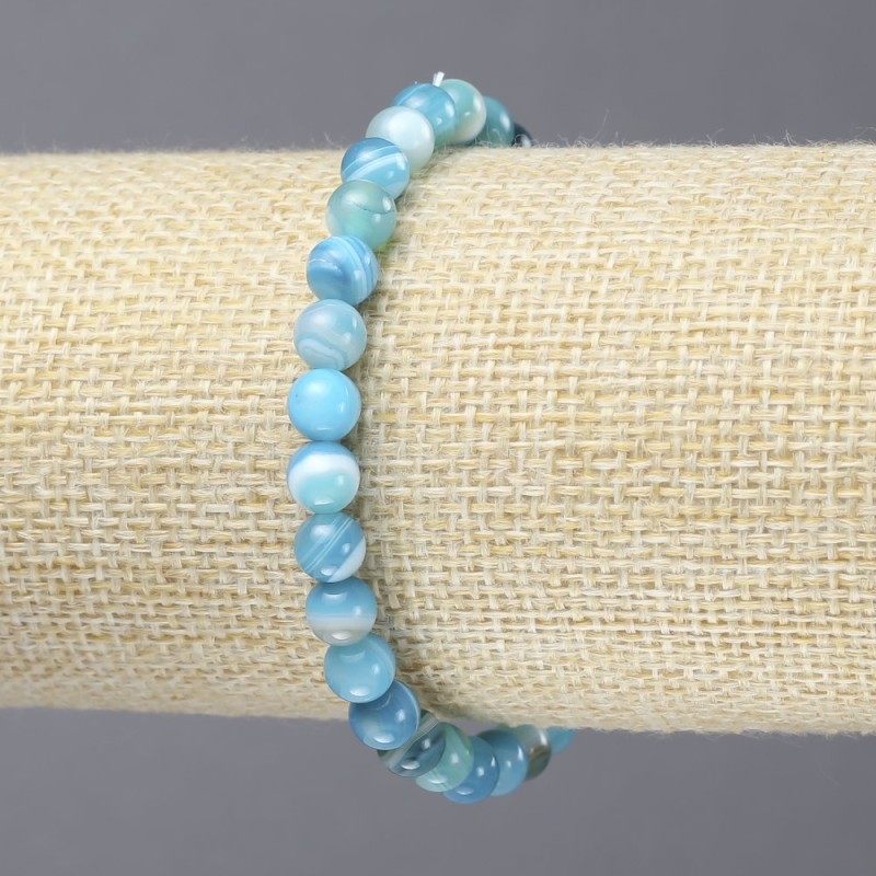 Elastic Blue Agate Bracelet, smooth round beads, diameter 6mm+