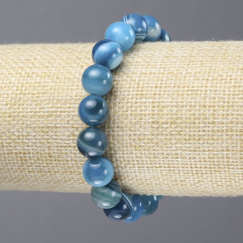 Elastic Blue Agate Bracelet, smooth round beads, diameter 10mm+