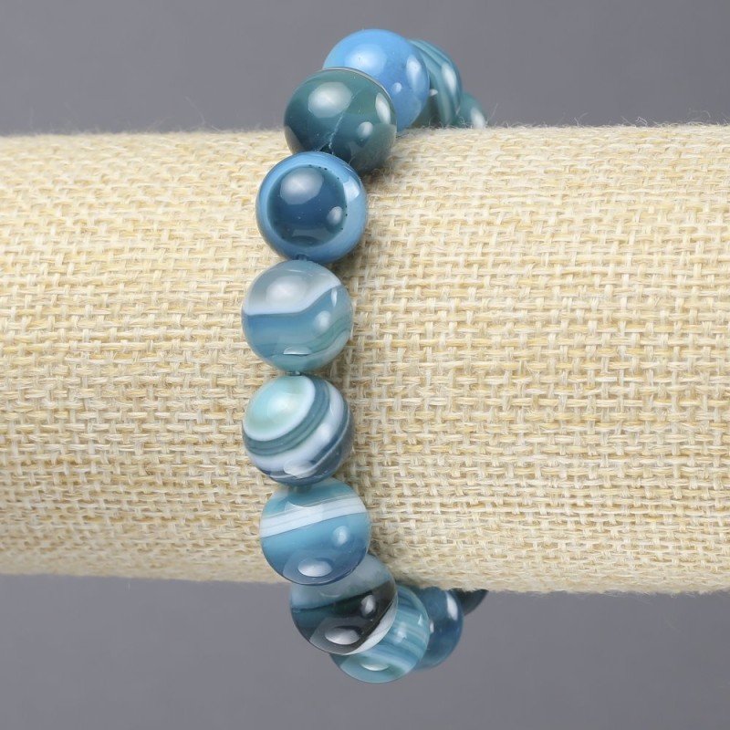 Elastic Blue Agate Bracelet, smooth round beads, diameter 12mm+