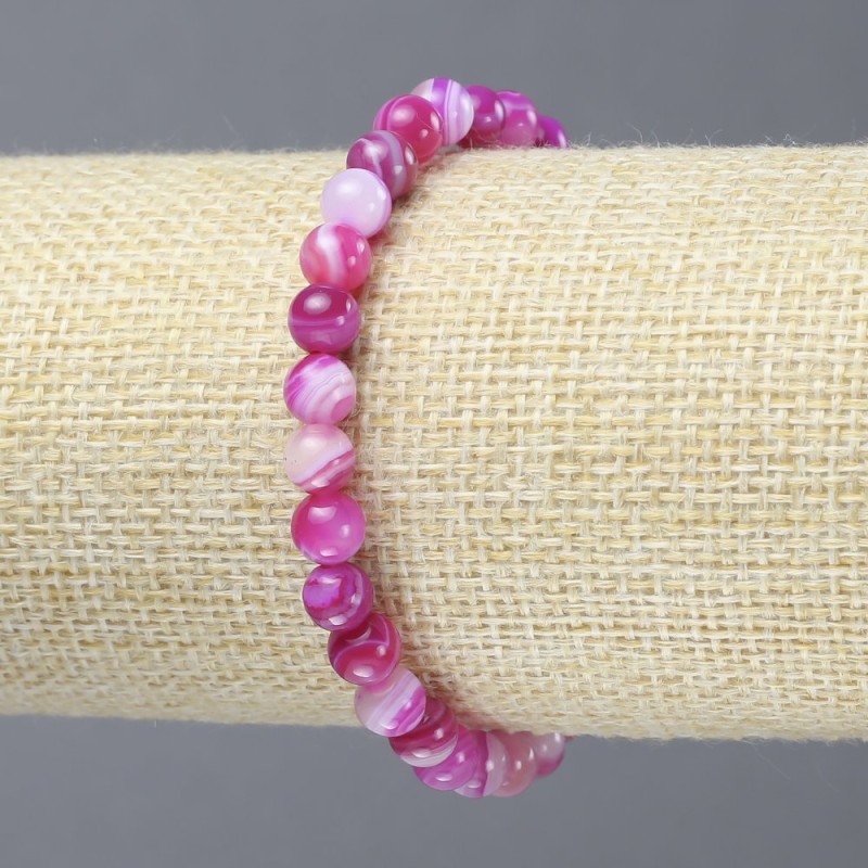 Elastic Raspberry Agate Bracelet, smooth round beads, diameter 6mm+