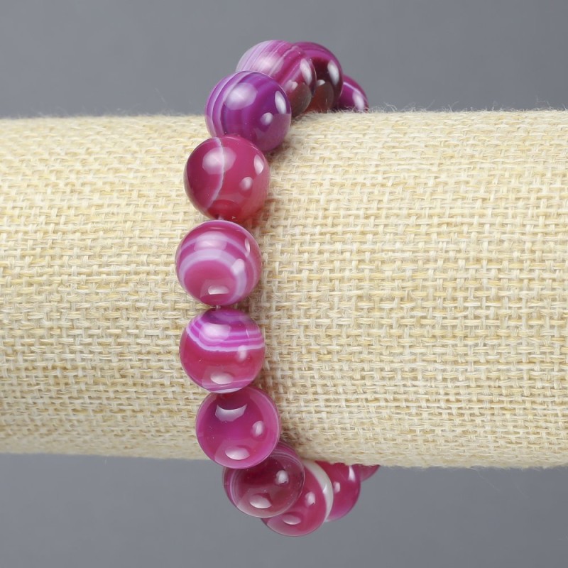 Elastic Bracelet Raspberry Agate Smooth Bead, diameter 12mm+