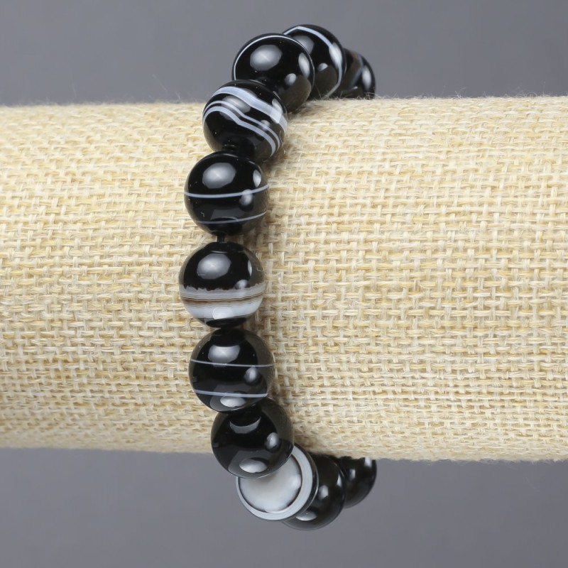 Elastic Bracelet of Natural Agate Stone Smooth Bead, diameter 12mm+
