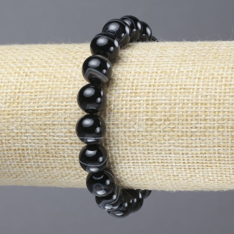 Elastic Bracelet of Natural Agate Stone Smooth Bead, diameter 10mm+