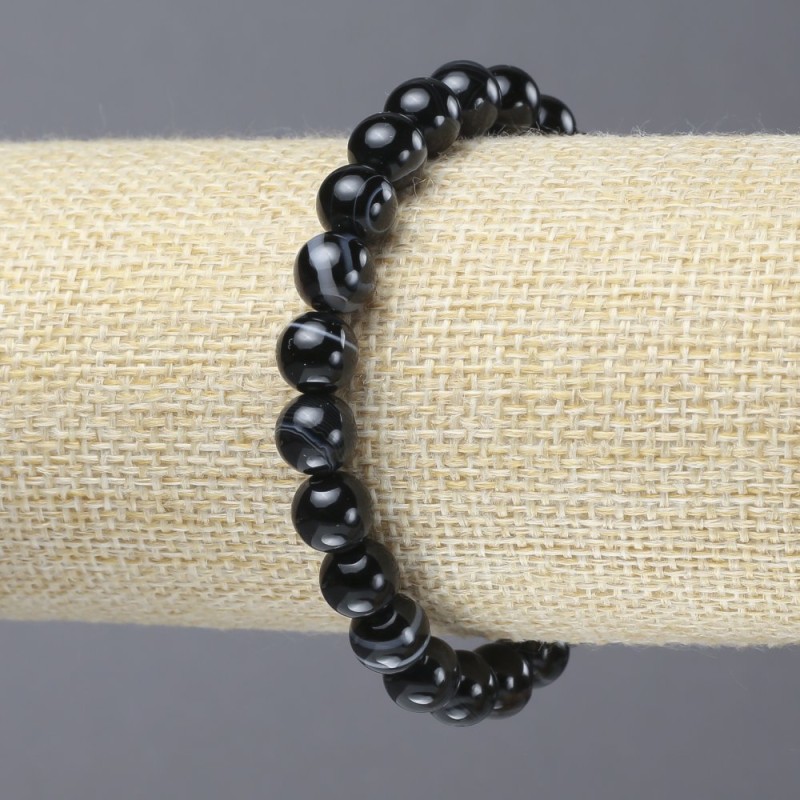 Elastic Bracelet of Natural Agate Stone Smooth Bead, diameter 8mm+